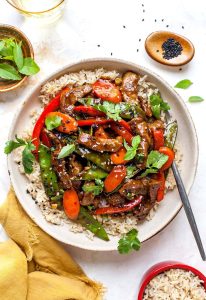 Beef stir fry with rice